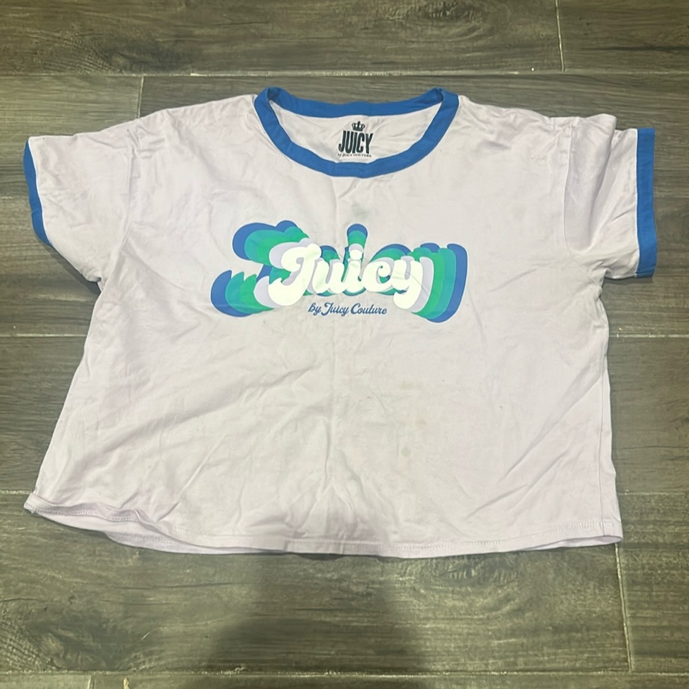 This is a blue and purple Juicy shirt.